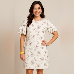 Jessica Howard, floral print dress with short ruffle sleeves, size 6 .
